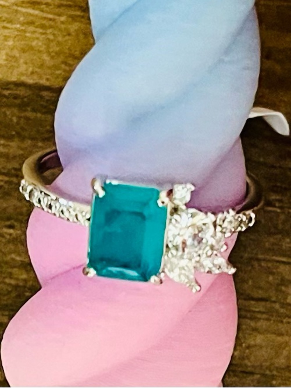 BP Constantly in Awe Emerald Green Quartz on Rhodium Ring